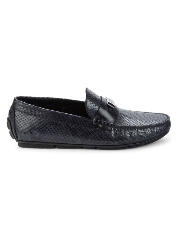 cavalli CLASS Snakeskin Embossed Leather Bit Driving Loafers